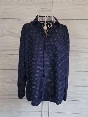 Nine West Navy Micro Print Button-Up Shirt Mens Size L